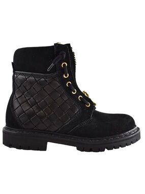 Balmain Taiga Ranger Black Leather Suede Gold Zipper Biker Moto Combat Boots 36